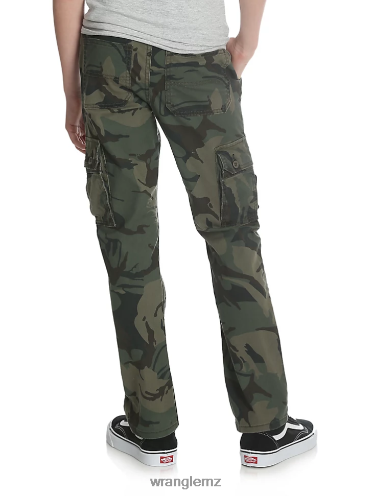 Wrangler Slim Straight Stretch Cargo Pant Forest Green Camo (9RKBW7E) Boys Clothing DRL6LH956