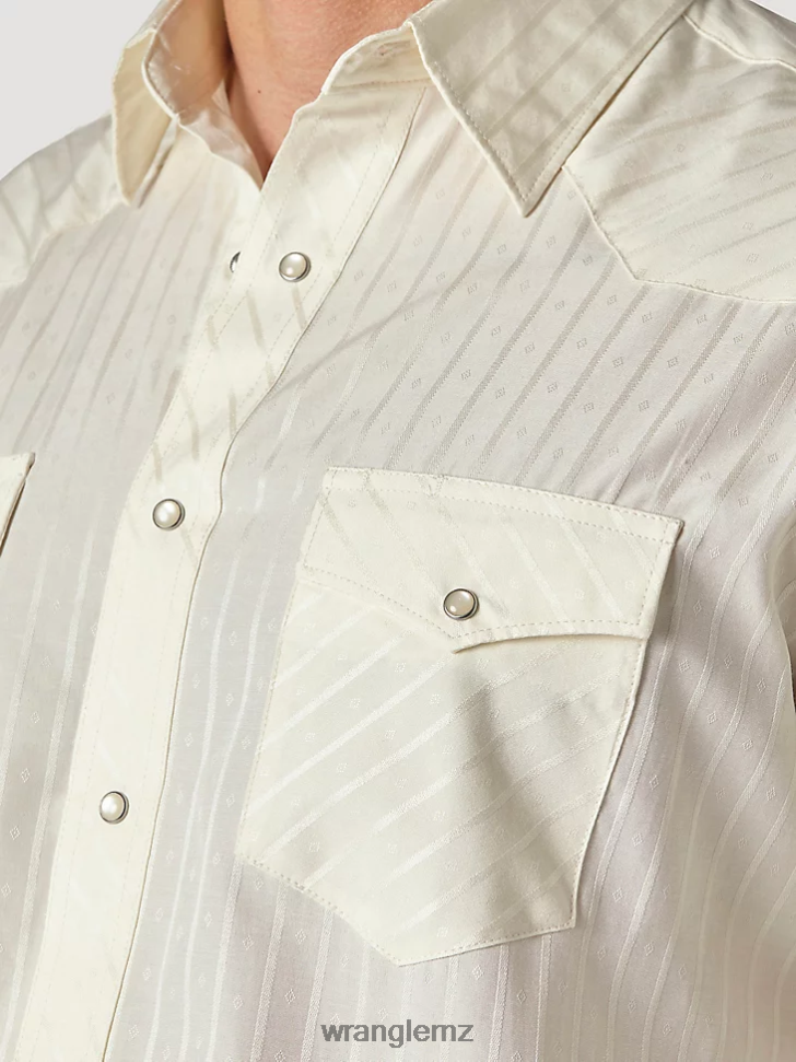 Wrangler Western Long Sleeve Western Snap Dobby Stripe Shirt (Dark) Tan (Light) (75226TN) Men Clothing DRL6LH467