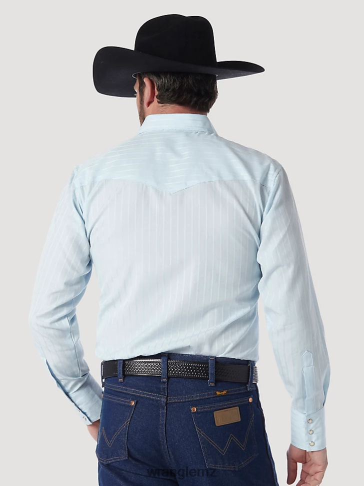 Wrangler Western Long Sleeve Western Snap Dobby Stripe Shirt Blue (75222BL) Men Clothing DRL6LH466