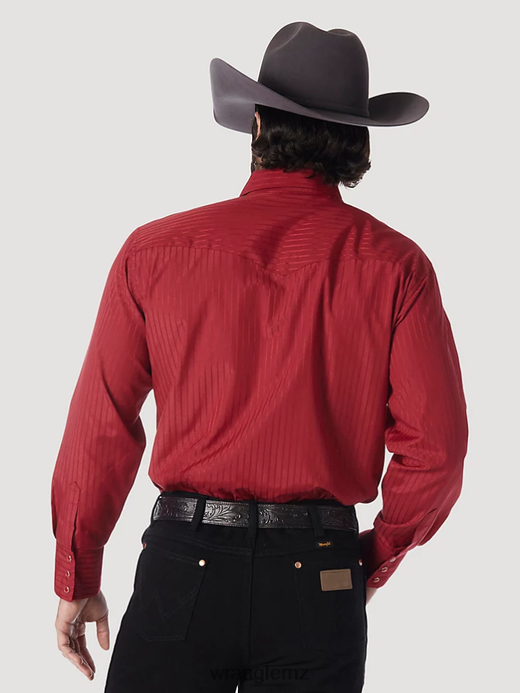 Wrangler Western Long Sleeve Western Snap Dobby Stripe Shirt Wine (75740WN) Men Clothing DRL6LH468