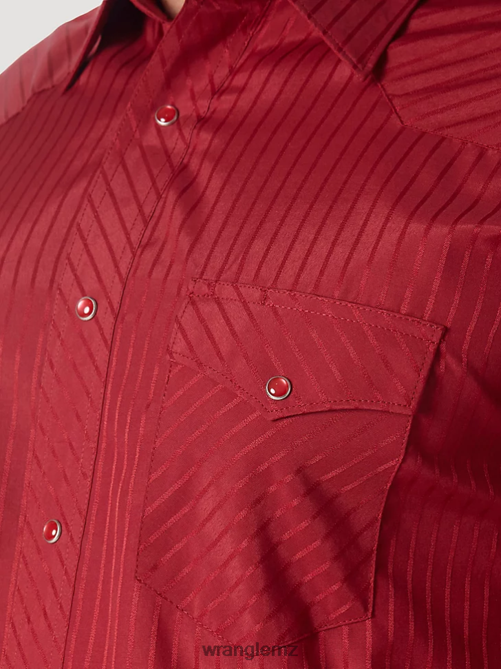 Wrangler Western Long Sleeve Western Snap Dobby Stripe Shirt Wine (75740WN) Men Clothing DRL6LH468