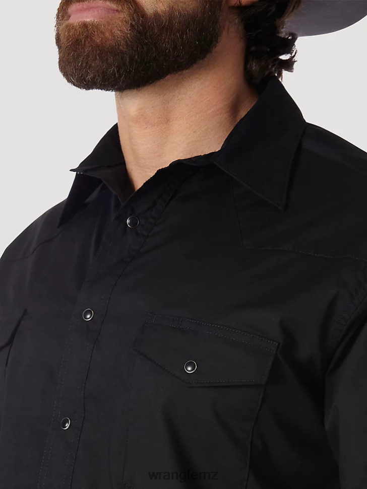 Wrangler Western Snap Shirt - Long Sleeve Solid Broadcloth Black (71105BK) Men Clothing DRL6LH450