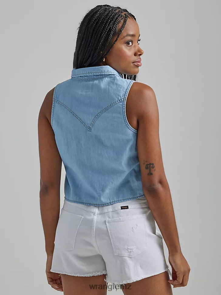 Wrangler Western Tie Front Shirt Maui Blue (112333540) Women Clothing DRL6LH884