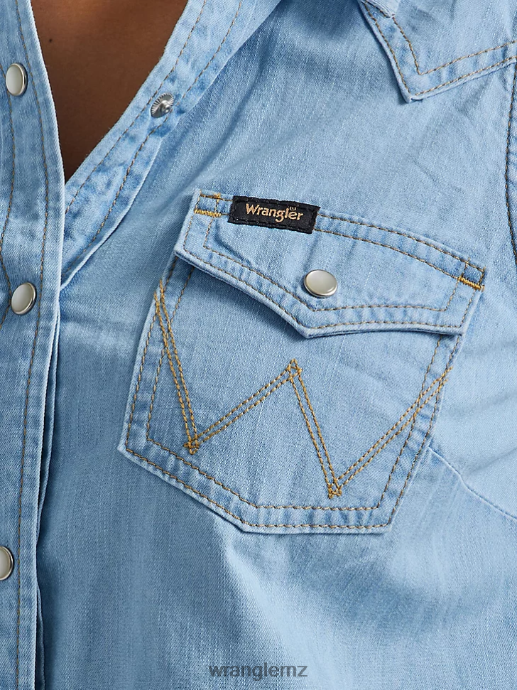 Wrangler Western Tie Front Shirt Maui Blue (112333540) Women Clothing DRL6LH884