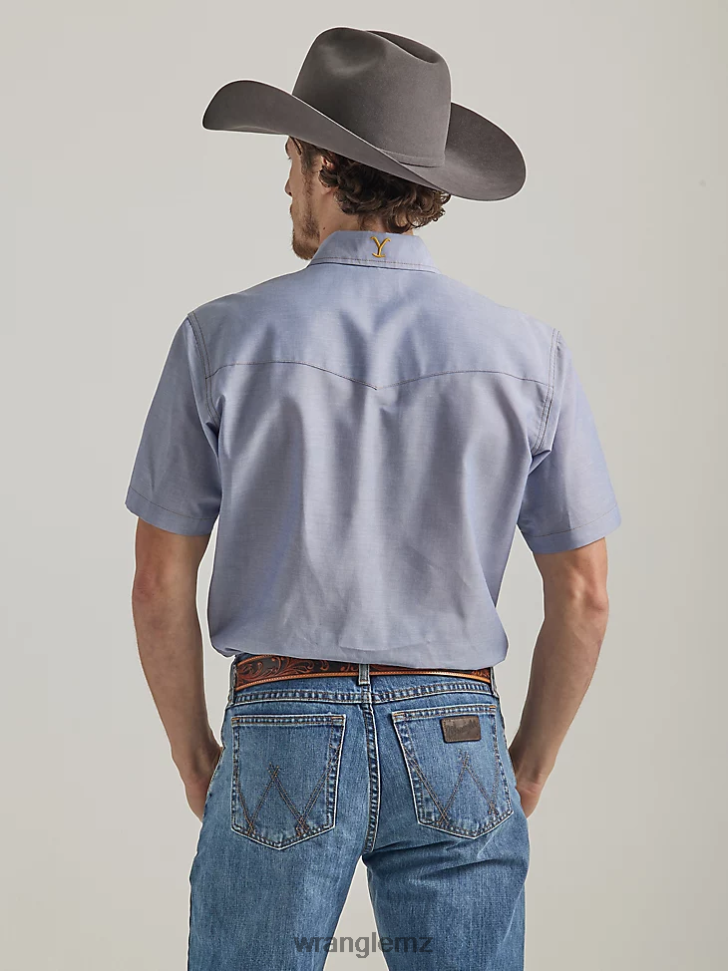 Wrangler x Yellowstone Short Sleeve Chambray Work Shirt Indigo Chambray (112337495) Men Clothing DRL6LH506