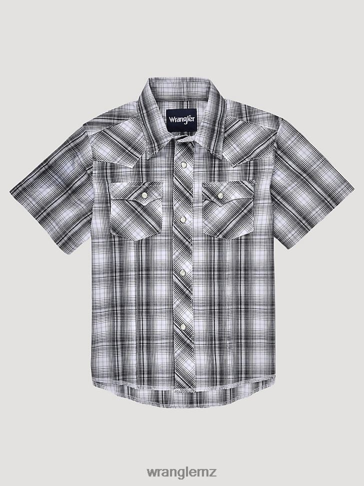 Wrangler Short Sleeve Fashion Western Snap Plaid Shirt Chess Grey (112326440) Boys Clothing DRL6LH1005