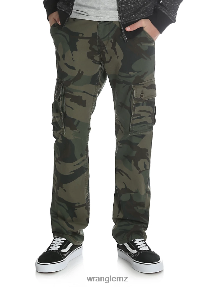 Wrangler Slim Straight Stretch Cargo Pant Forest Green Camo (9RKBW7E) Boys Clothing DRL6LH956