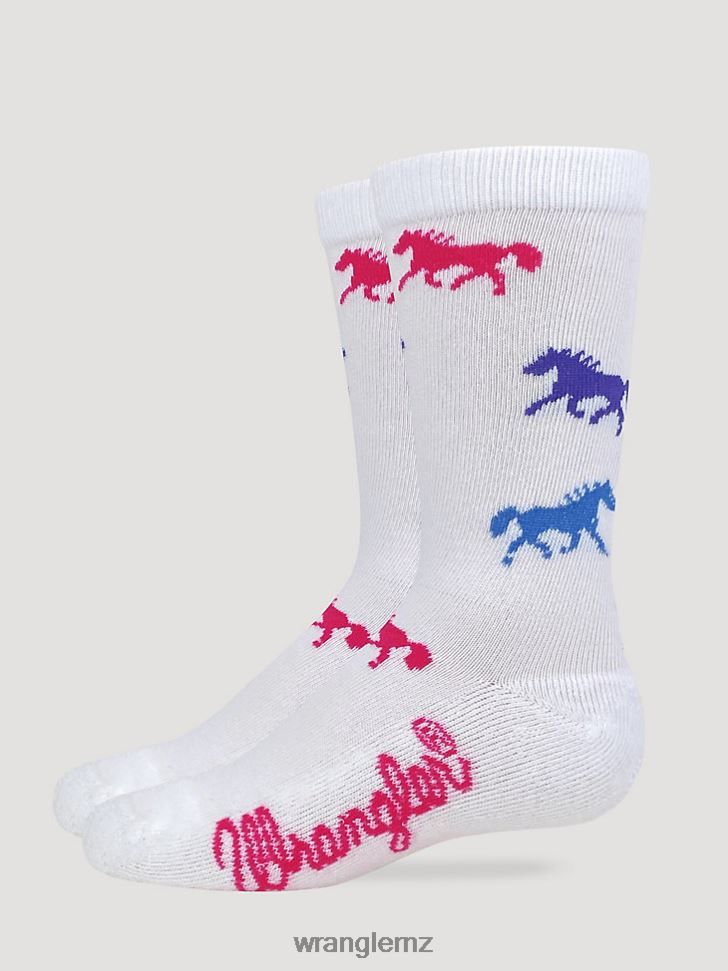 Wrangler Kid's Horses Crew Ultra-Dri Socks White (112351605) Girls Accessories DRL6LH1060