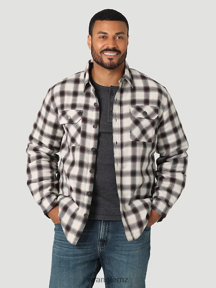 Wrangler Heavyweight Plaid Sherpa Lined Shirt Jacket Lilly White (112324451) Men Clothing DRL6LH390