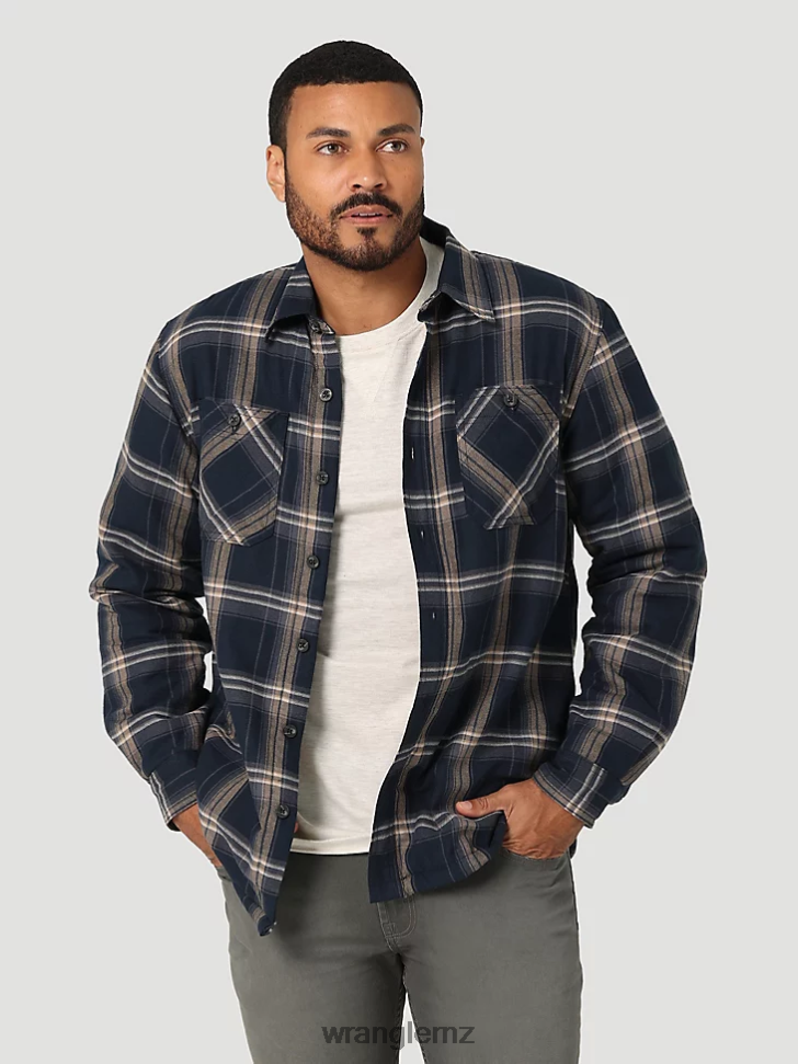 Wrangler Heavyweight Plaid Sherpa Lined Shirt Jacket Ombre Blue (112324450) Men Clothing DRL6LH388
