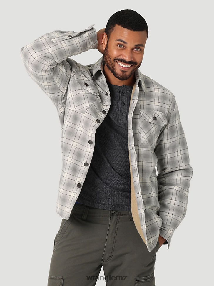 Wrangler Heavyweight Plaid Sherpa Lined Shirt Jacket Vaporous Gray (112325083) Men Clothing DRL6LH389