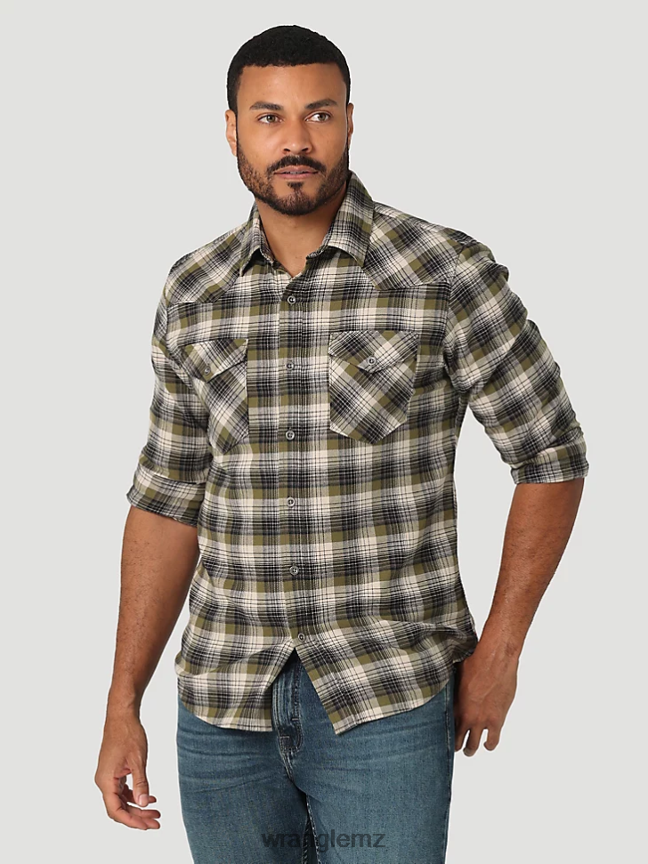 Wrangler Cloud Flannel Free To Stretch Shirt Capulet Olive (112324434) Men Clothing DRL6LH381