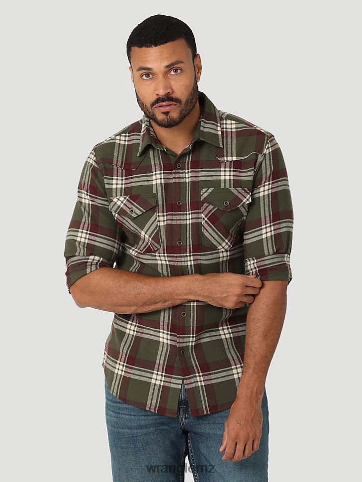 Wrangler Cloud Flannel Free To Stretch Shirt Forest Night (112325082) Men Clothing DRL6LH385