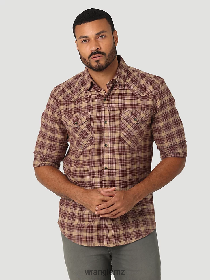 Wrangler Cloud Flannel Free To Stretch Shirt Petrified Oak (112324448) Men Clothing DRL6LH382