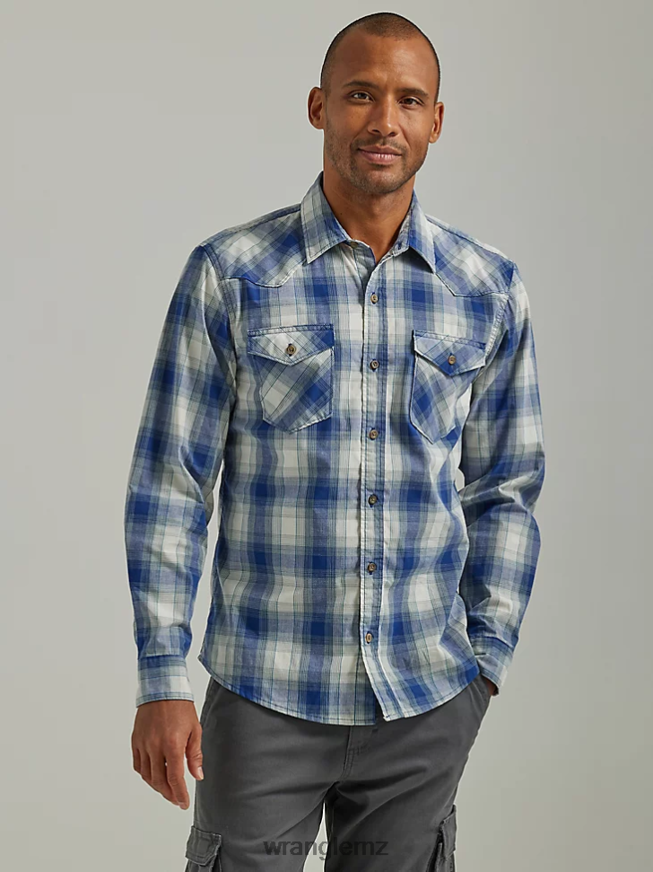Wrangler Cowboy Wash Plaid Shirt Navagio Bay (112330909) Men Clothing DRL6LH415