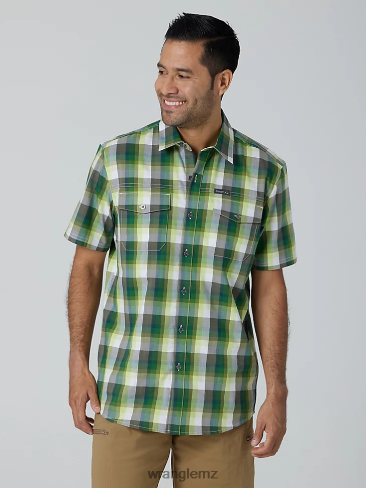 Wrangler Eco-Friendly Plaid Short Sleeve Camp Shirt Amethyst Forest (112336161) Men Clothing DRL6LH399