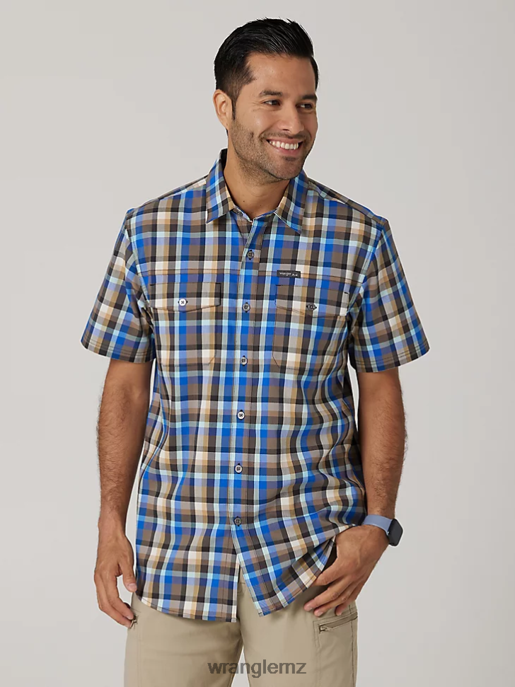 Wrangler Eco-Friendly Plaid Short Sleeve Camp Shirt Amethyst Seaside (112336151) Men Clothing DRL6LH400