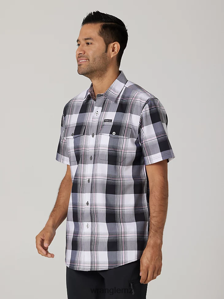 Wrangler Eco-Friendly Plaid Short Sleeve Camp Shirt Jade Black (112336189) Men Clothing DRL6LH398