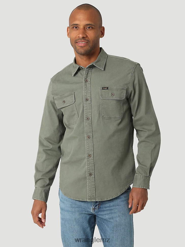 Wrangler Epic Soft Stretch Twill Shirt Spruce (112322905) Men Clothing DRL6LH331