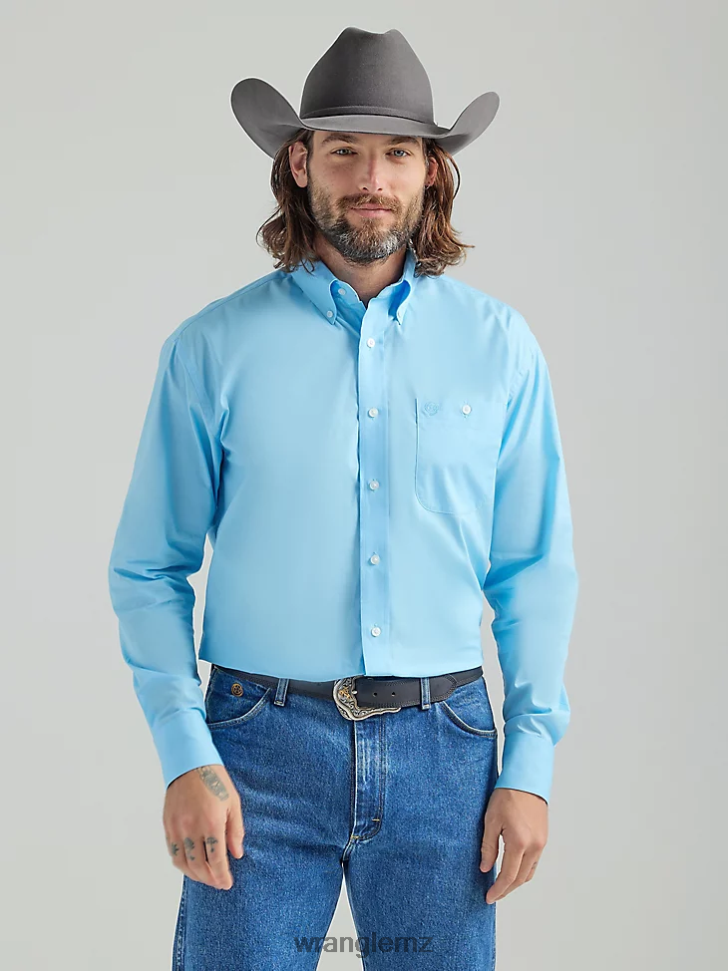 Wrangler George Strait Long Sleeve Button Down Solid Shirt Baby Blue (112324863) Men Clothing DRL6LH294