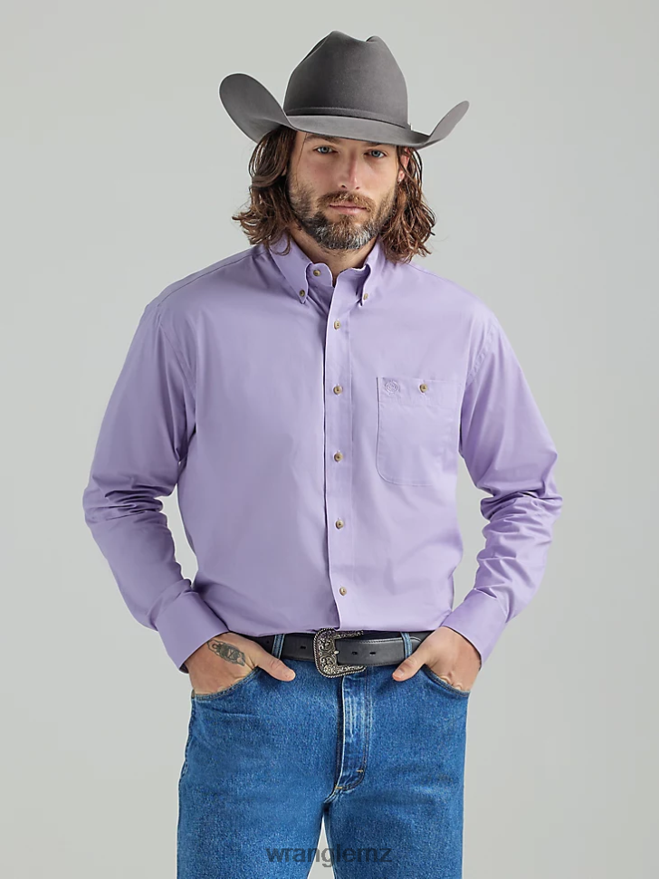 Wrangler George Strait Long Sleeve Button Down Solid Shirt Lilac (112324859) Men Clothing DRL6LH293
