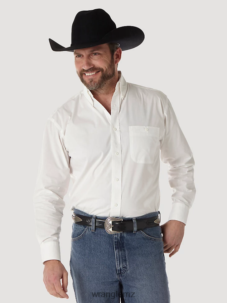 Wrangler George Strait & National Patriot Button Down Solid Shirt White (MGS268W) Men Clothing DRL6LH372