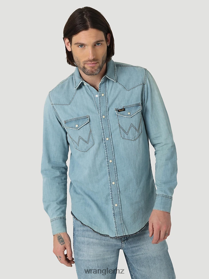 Wrangler Heritage Workshirt Icy Blue (112319096) Men Clothing DRL6LH477