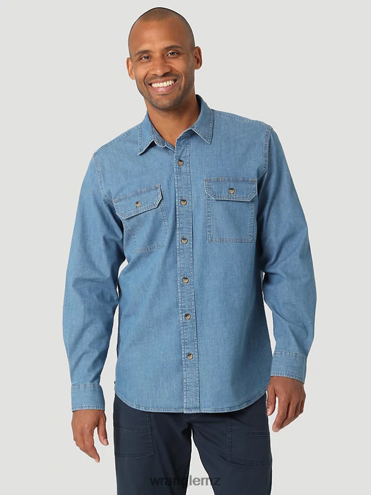 Wrangler Long Sleeve Twill/Denim Shirt Light Wash (112324398) Men Clothing DRL6LH375