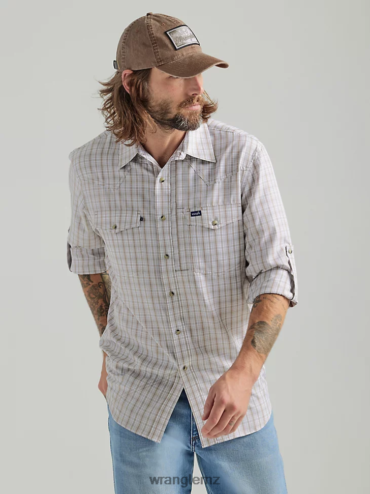 Wrangler Performance Snap Long Sleeve Plaid Shirt Tan Plaid (112326185) Men Clothing DRL6LH435