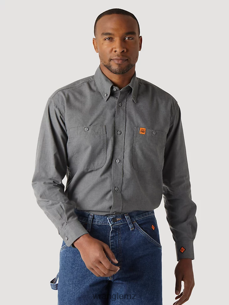 Wrangler RIGGS Workwear FR Flame Resistant Twill Solid Work Shirt Grey (FR3W01G) Men Clothing DRL6LH401