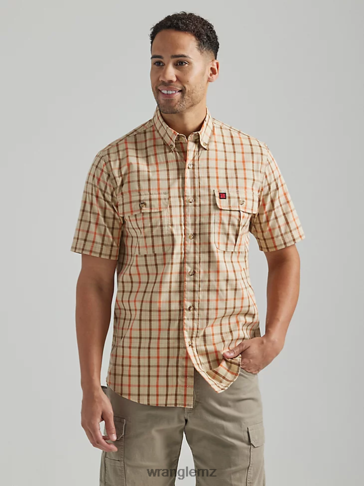 Wrangler RIGGS Workwear Plaid Work Shirt Khaki Yellow (112325418) Men Clothing DRL6LH673