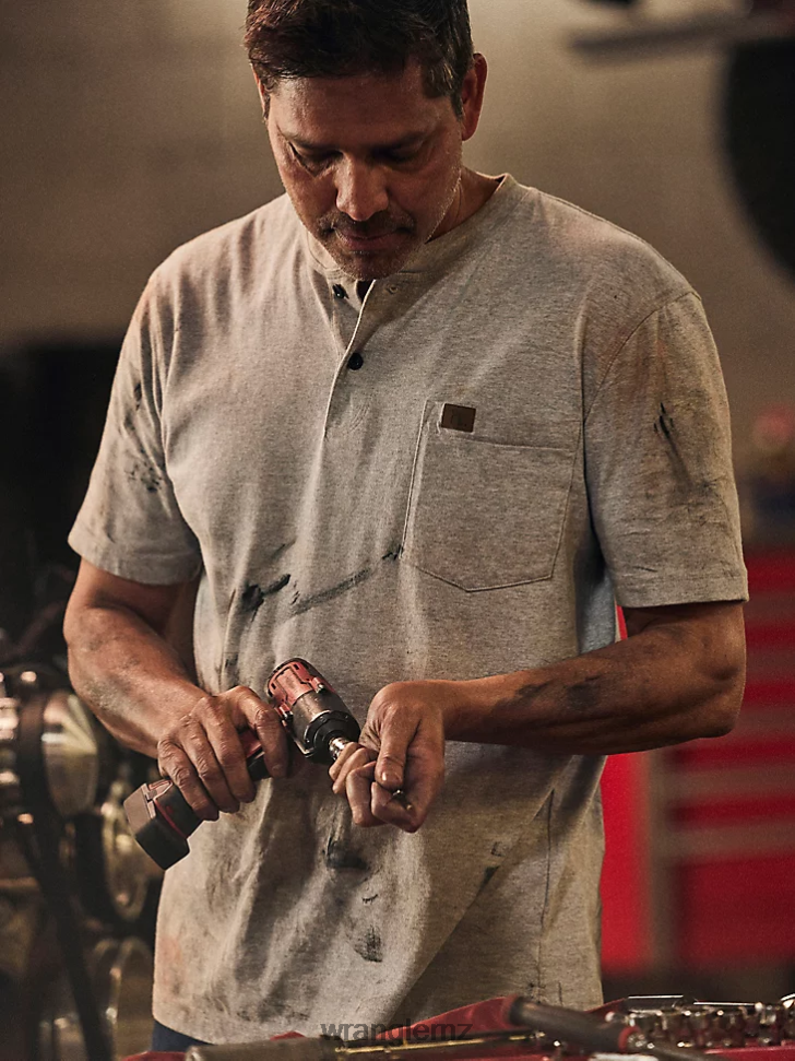 Wrangler RIGGS Workwear Short Sleeve Henley Ash Heather (3W760AH) Men Clothing DRL6LH657