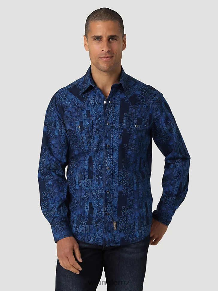 Wrangler Retro Premium Long Sleeve Button-Down Print Shirt Bandana Blue (112327791) Men Clothing DRL6LH427