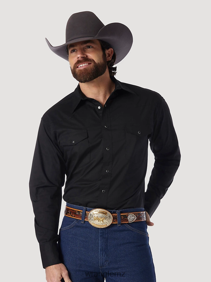 Wrangler Western Snap Shirt - Long Sleeve Solid Broadcloth Black (71105BK) Men Clothing DRL6LH450