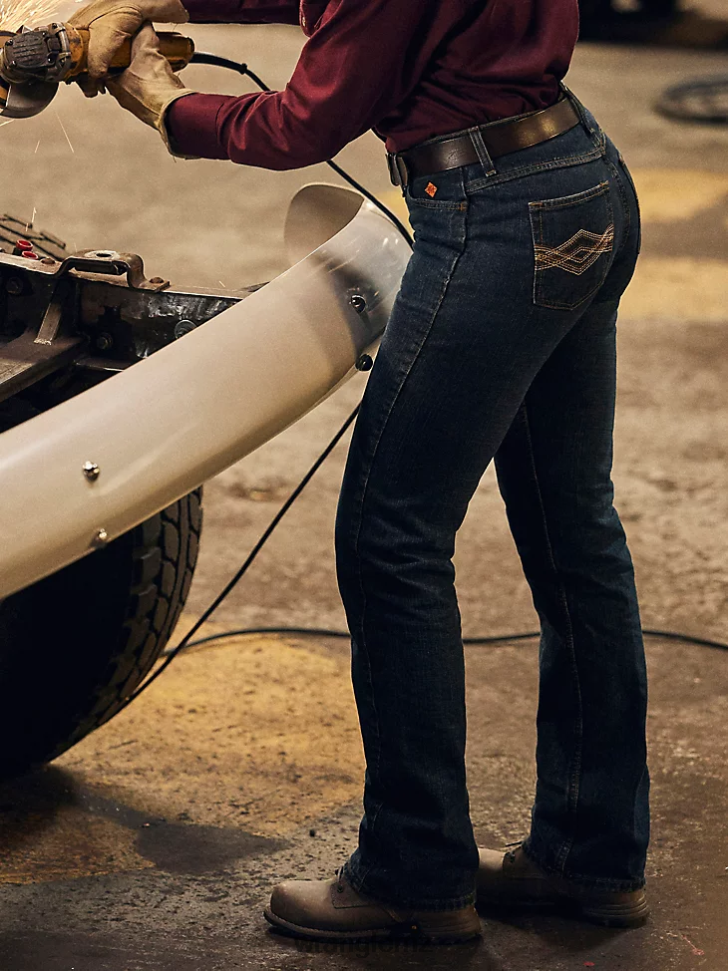 Wrangler FR Flame Resistant Mid-Rise Bootcut Jean Crosshatch (10FRW10CH) Women Clothing DRL6LH805