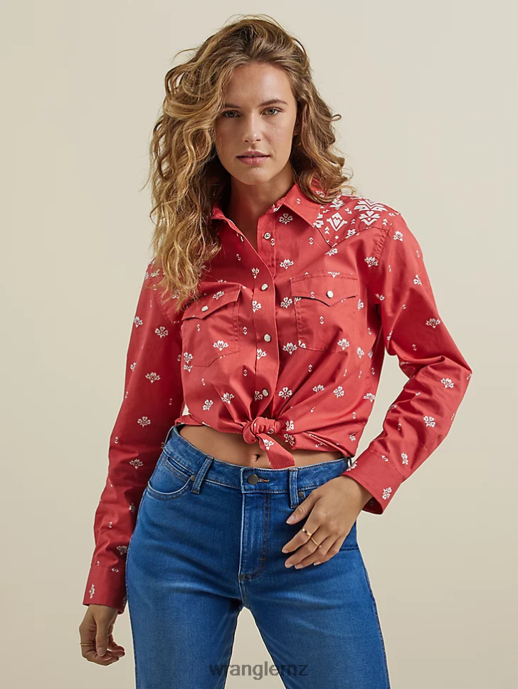 Wrangler Retro Americana Bandana Western Snap Shirt Red (112327234) Women Clothing DRL6LH882